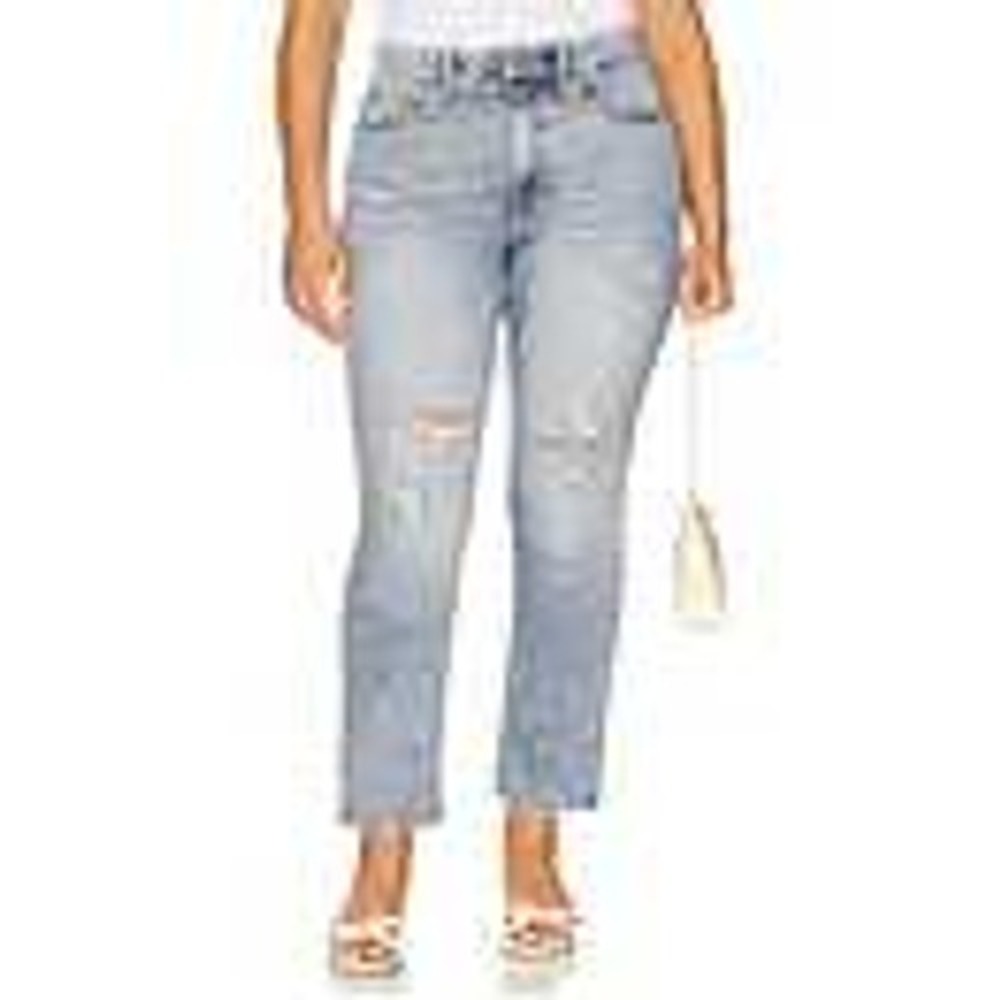 Good American Good Straight Distressed Jeans Light Wash Blue High Rise Size 8/29